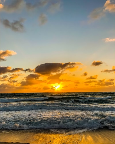 Orange and blue sky calm of the sea
